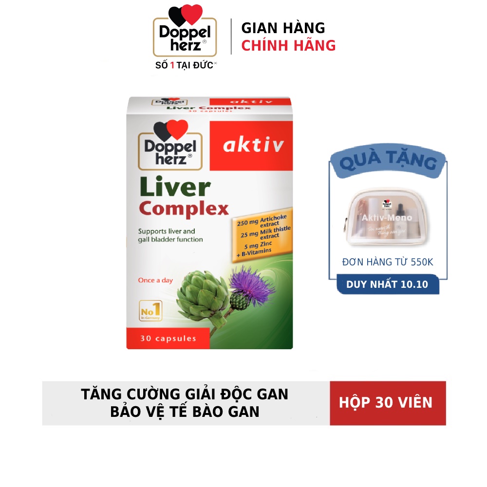 Viên uống hỗ trợ giải độc gan, hạ men gan Doppelherz Aktiv Liver Complex (Hộp 30 viên) (30 viên)