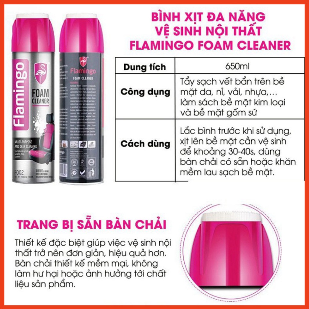 Bình xịt đa năng vệ sinh ghế da,Taplo và nội thất xe ô tô  chính hãng Flamingo cao cấp