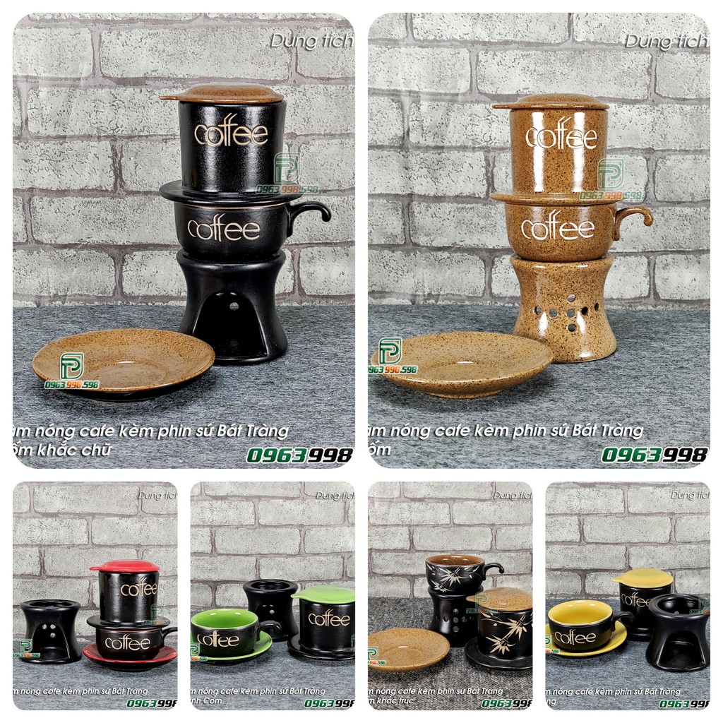 Bếp hâm nóng cafe kèm phin sứ men gốm Phúc Thành Bát Tràng