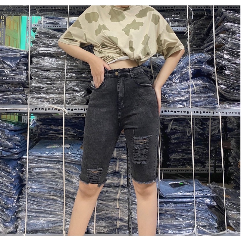 Quần Lửng Jeans Bigsize, Xám Thời Trang 3 Mẫu, Co Giãn Mạnh, Lưng Cao Trên Rốn