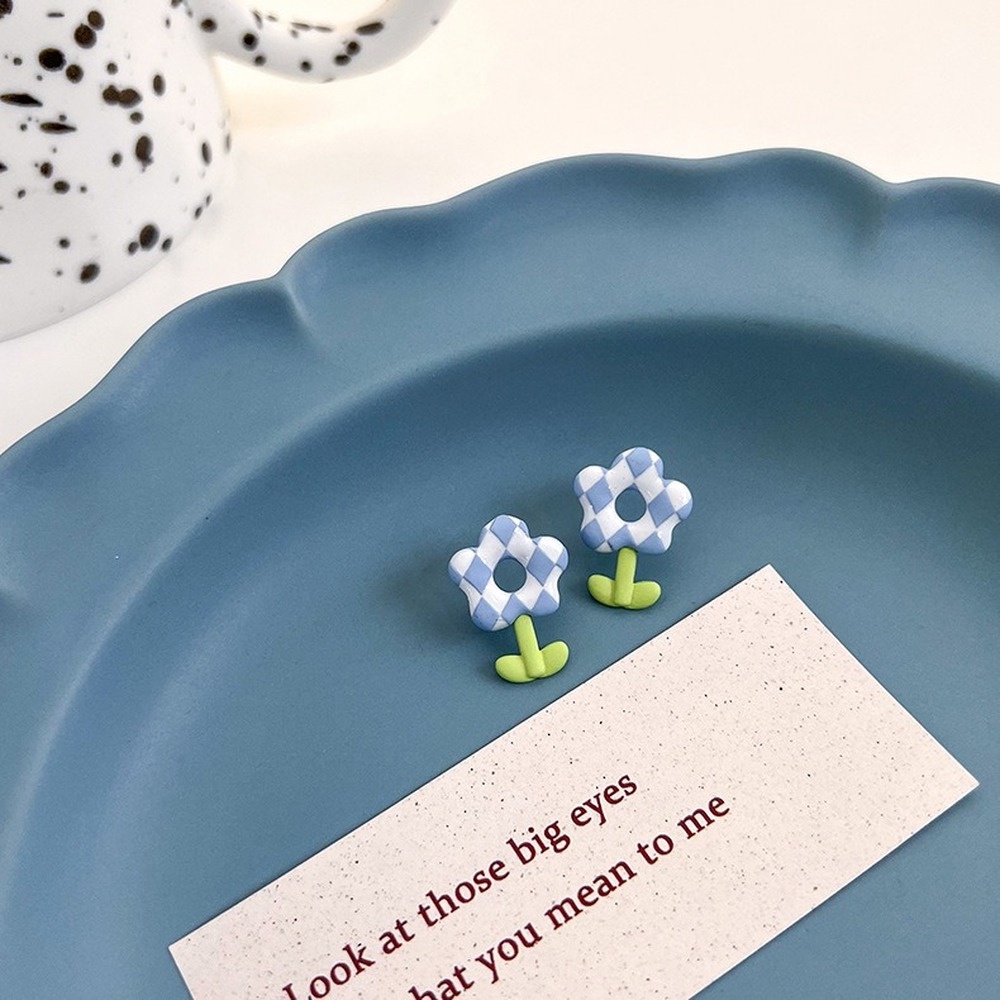 Khuyên Tai Hình Học Hoa Màu Xanh Dương Phong Cách Hàn Quốc Thời Trang Cho Nữ