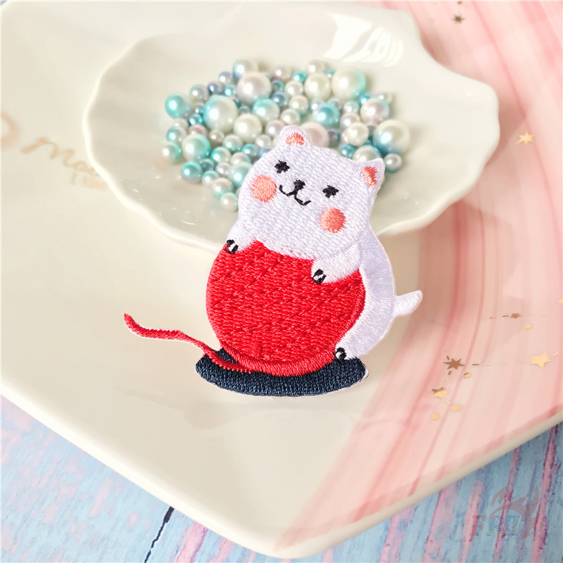 ☸ Sticker Ủi Thêu Hình Mèo Dễ Thương ☸ 1 Huy Hiệu Cài Áo Hình Lâu Đài Mặt Trời Thời Trang