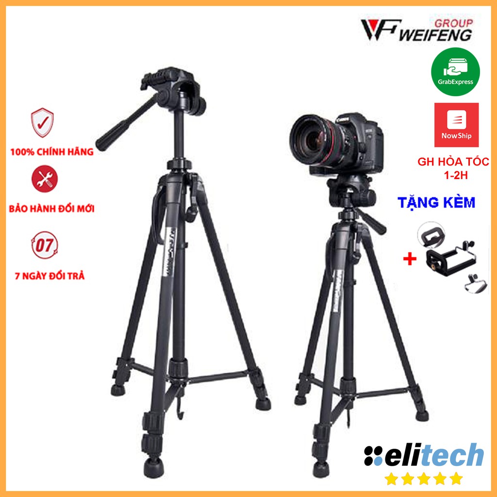 Chân Máy Ảnh Tripod Weifeng WT-3520, khung nhôm cao cấp, cao 1.4m chịu tải 3kg hỗ trợ chụp ảnh, quay video, livestream