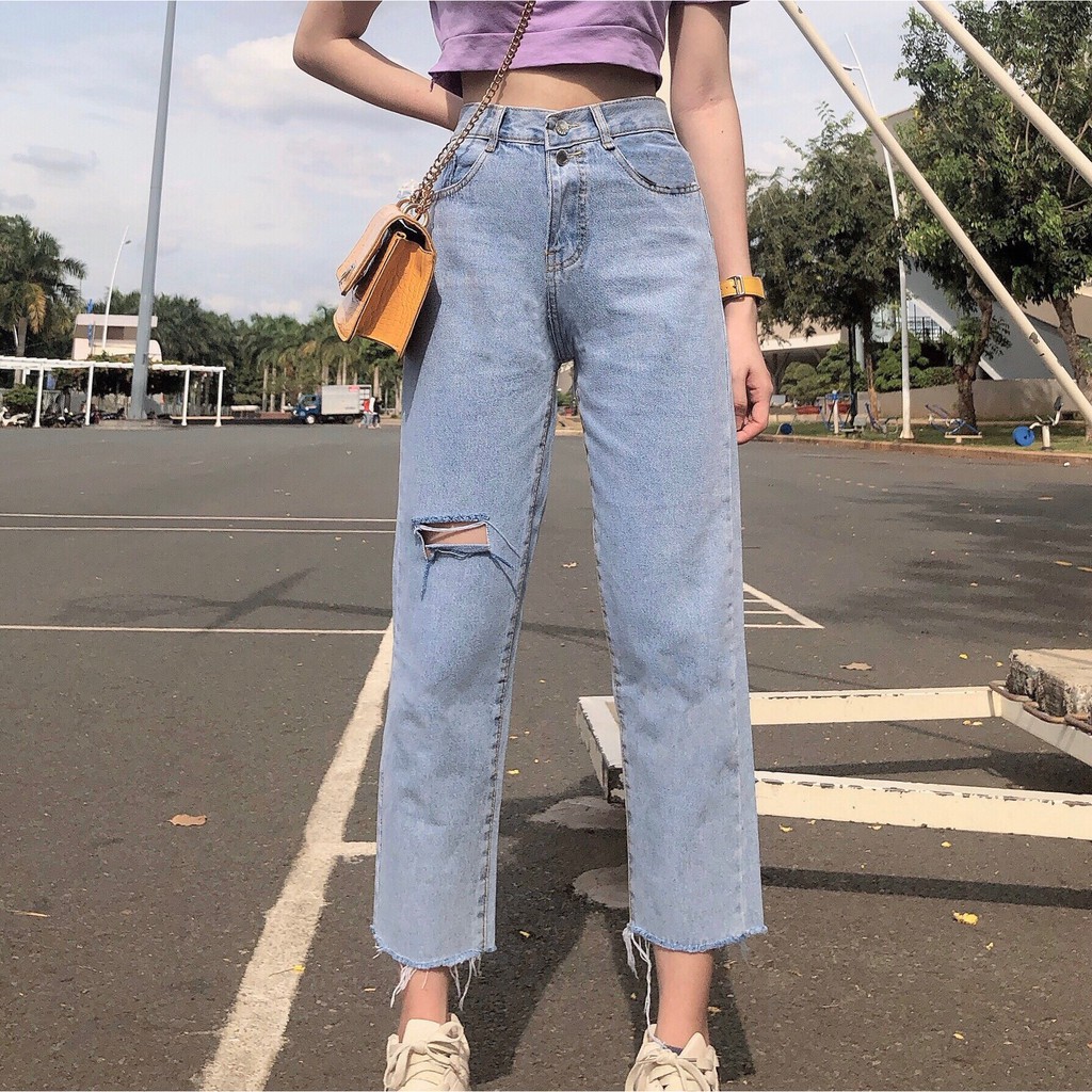 Quần jean nữ baggy King168, quần nữ co dãn nhẹ mẫu THU61