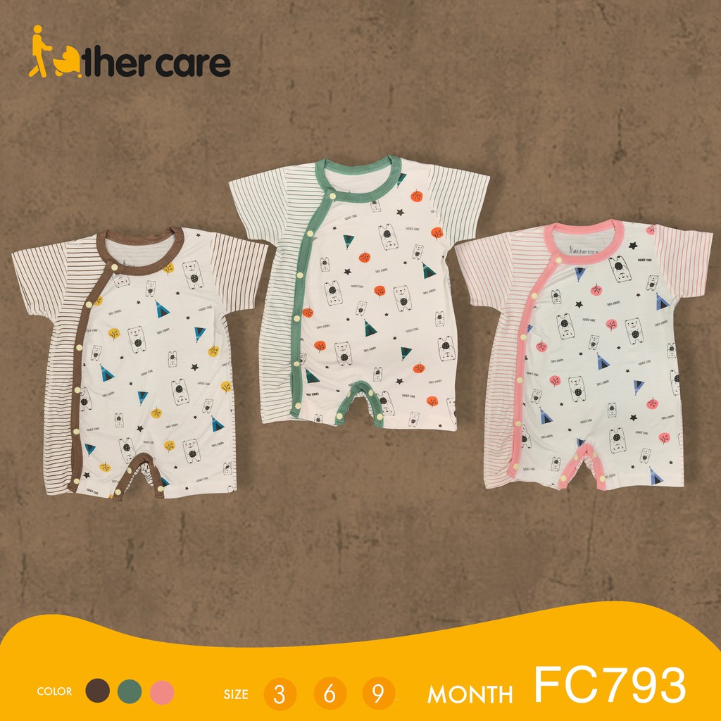 Body Cộc Tay sơ sinh họa tiết Gấu Trắng cài lệch Kẻ-HT - FatherCare FC793