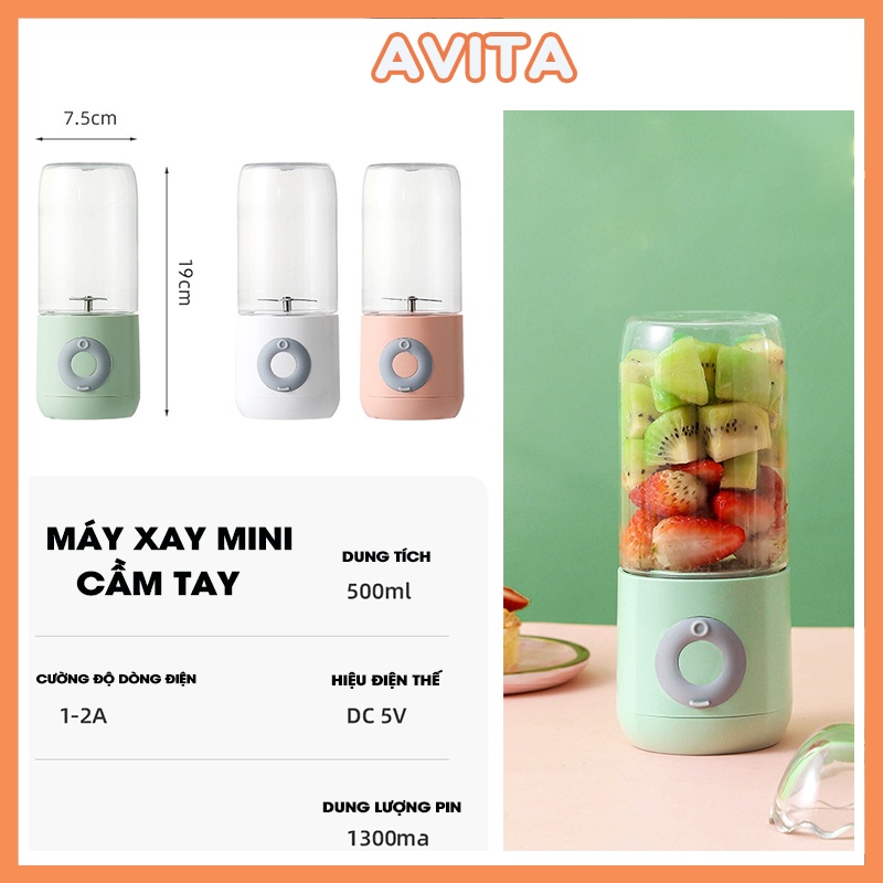 Máy Xay Hoa Quả Mini Cầm Tay 6 Lưỡi Cực Mạnh dùng Pin Sạc Tích Điện - Avita