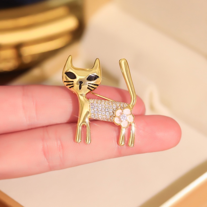 Ghim Cài Áo Hình Mèo Đính Đá Zircon Dễ Thương