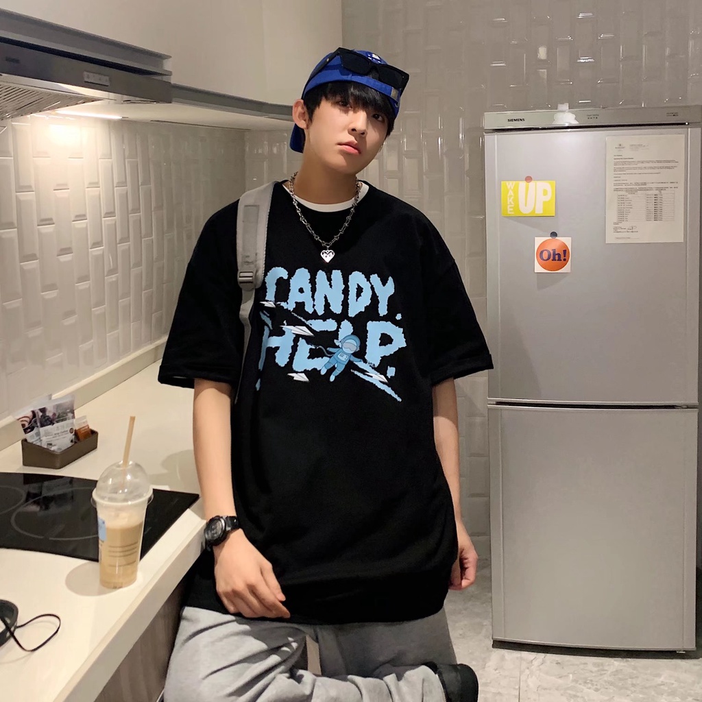 Áo Thun Tay Ngắn Dáng Rộng In Chữ Phong Cách Nhật Bản Thời Trang Mùa Hè Cho Nam Và Nữ size M-5XL