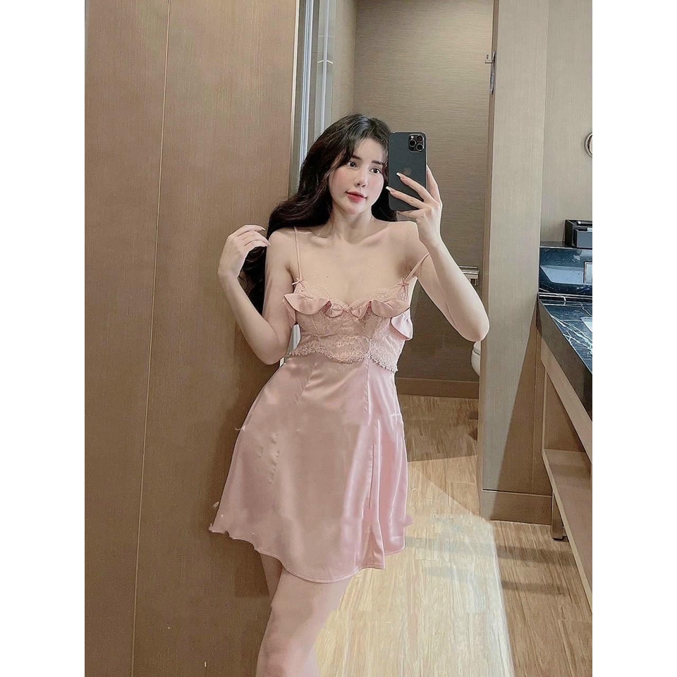 (M. 61) Váy ngủ sexy lụa có đệm ngực cao cấp Đầm mặc nhà gợi cảm quyến rũ