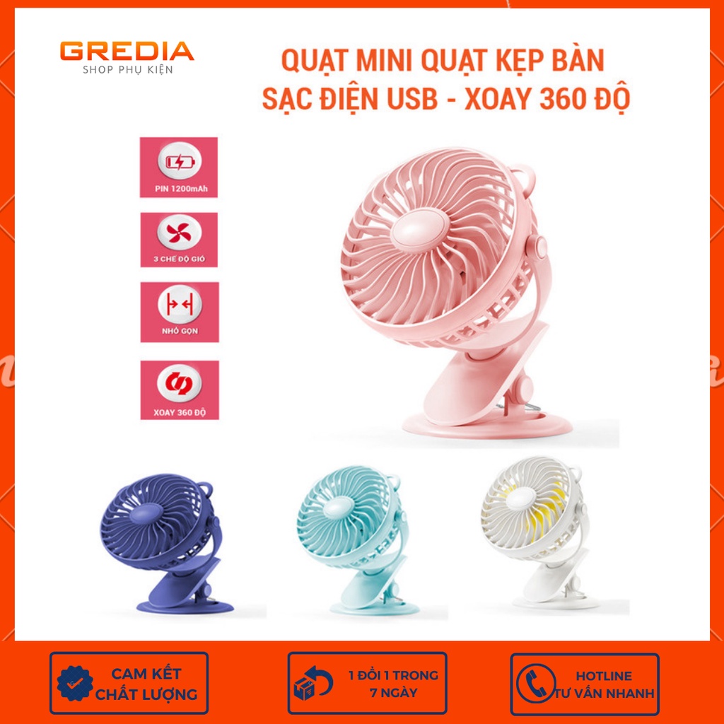Quạt mini S9 tích điện 611, xoay góc 360, đế kẹp đa năng chắc chắn, chạy 24h, không tiếng ồn