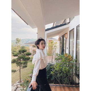 (HÌNH THẬT) Áo Sơ Mi Nữ Bèo Ngực 2 Tầng (TRẮNG)