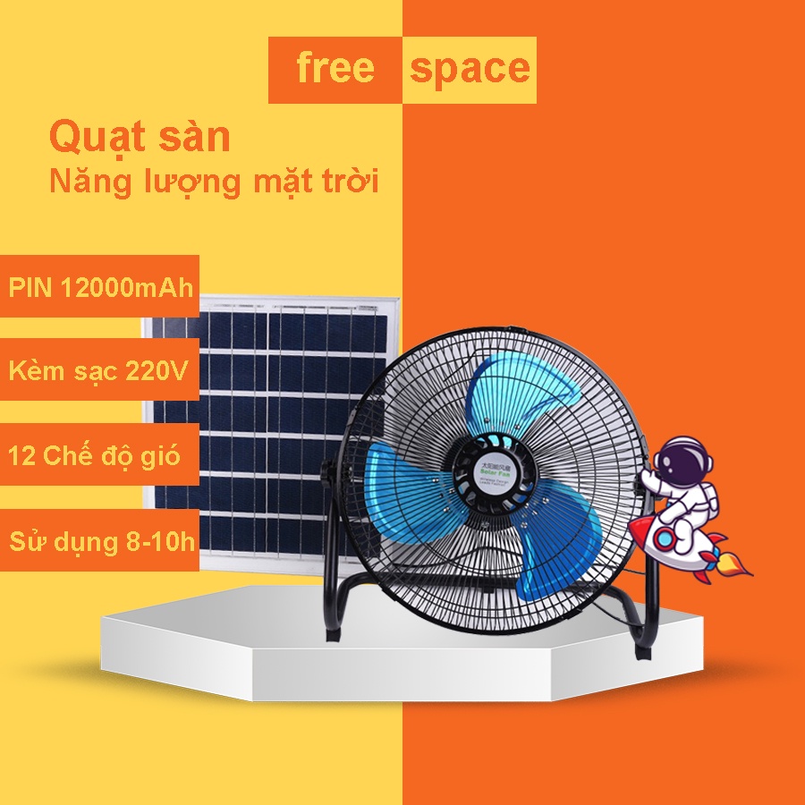 Quạt Tích Điện Năng Lượng Mặt Trời Quạt Sàn 12 Chế Độ Gió Thời Gian Sử Dụng Tới 12h Có Kèm Bộ Sạc Điện