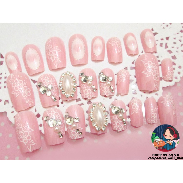 Móng Giả - Nail 3D Dài - Đính Đá [Sẵn Keo - Đóng Hộp 24 Mẫu Đủ Size]