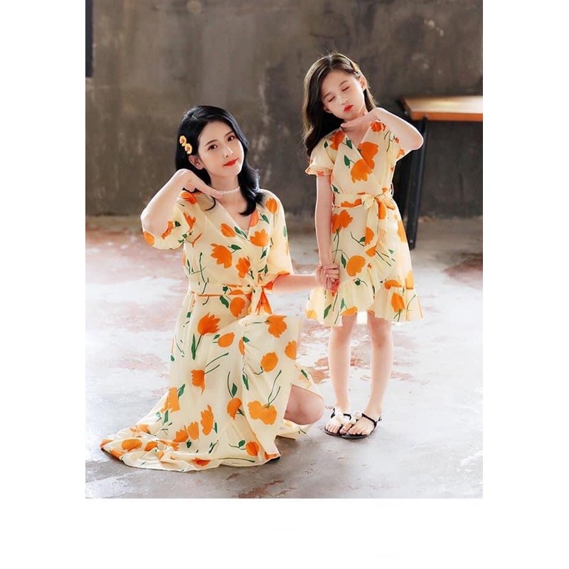 Đầm đôi thiết kế Set Cam Sữa 🍊 Có size Mẹ và Bé