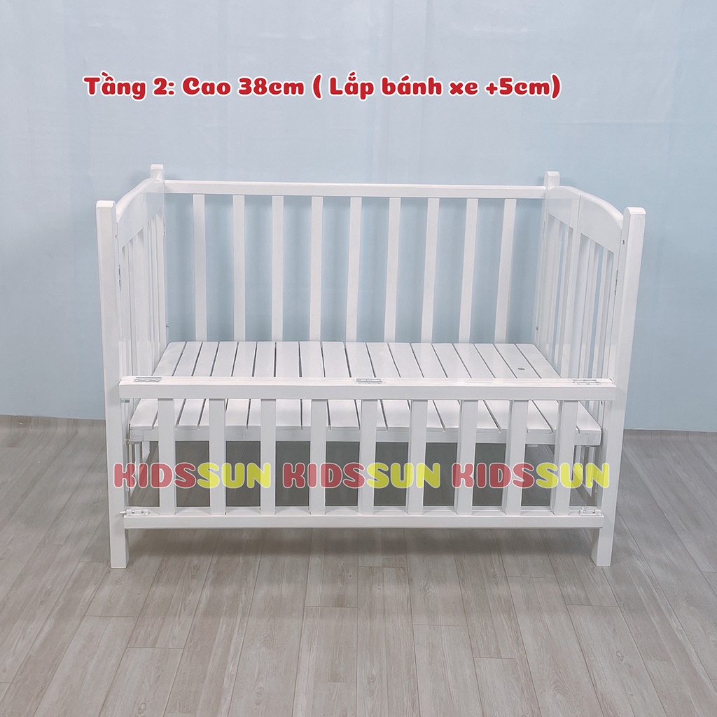 [Combo 3] Cũi Trẻ Em Nôi Cũi Gỗ Quế Màu Trắng [120x80x96cm] Kèm Bánh Xe Tiện Di Chuyển Chịu Lực 60kg Bảo Hành 24 Tháng