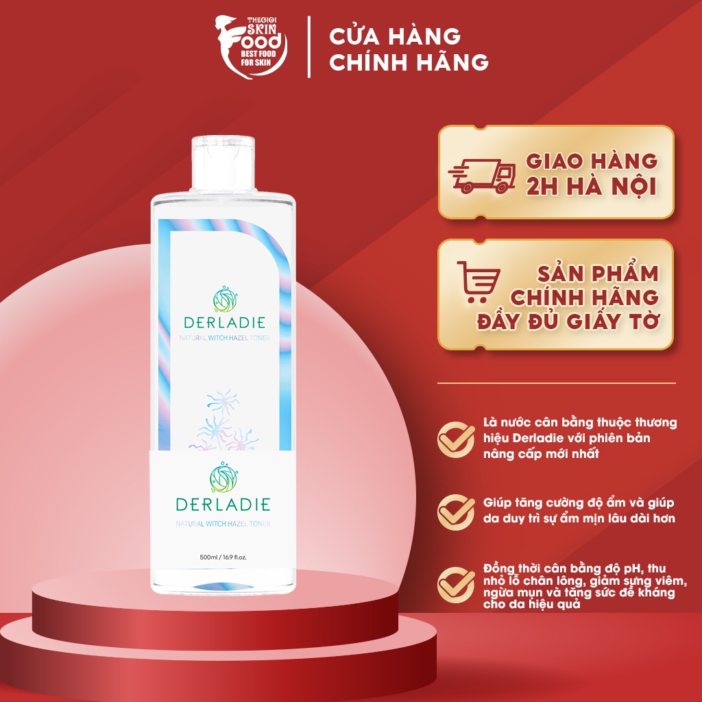 Nước Hoa Hồng Làm Sạch, Dưỡng Ẩm Chiết Xuất Cây Phỉ Derladie Natural Witch Hazel Toner 500ml