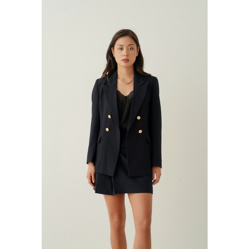 Áo Blazer nữ dài tay 2 lớp dáng oversize (Xanh Navy)_MONOTALK T40006TK