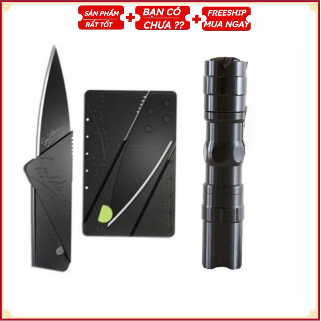 Combo 1 Đèn Pin Bỏ Túi LED 3W + 1 DAO GỌT Hoa Quả ATM - Đèn Bin Vỏ Hợp Kim Siêu Bền Mini Siêu Sáng