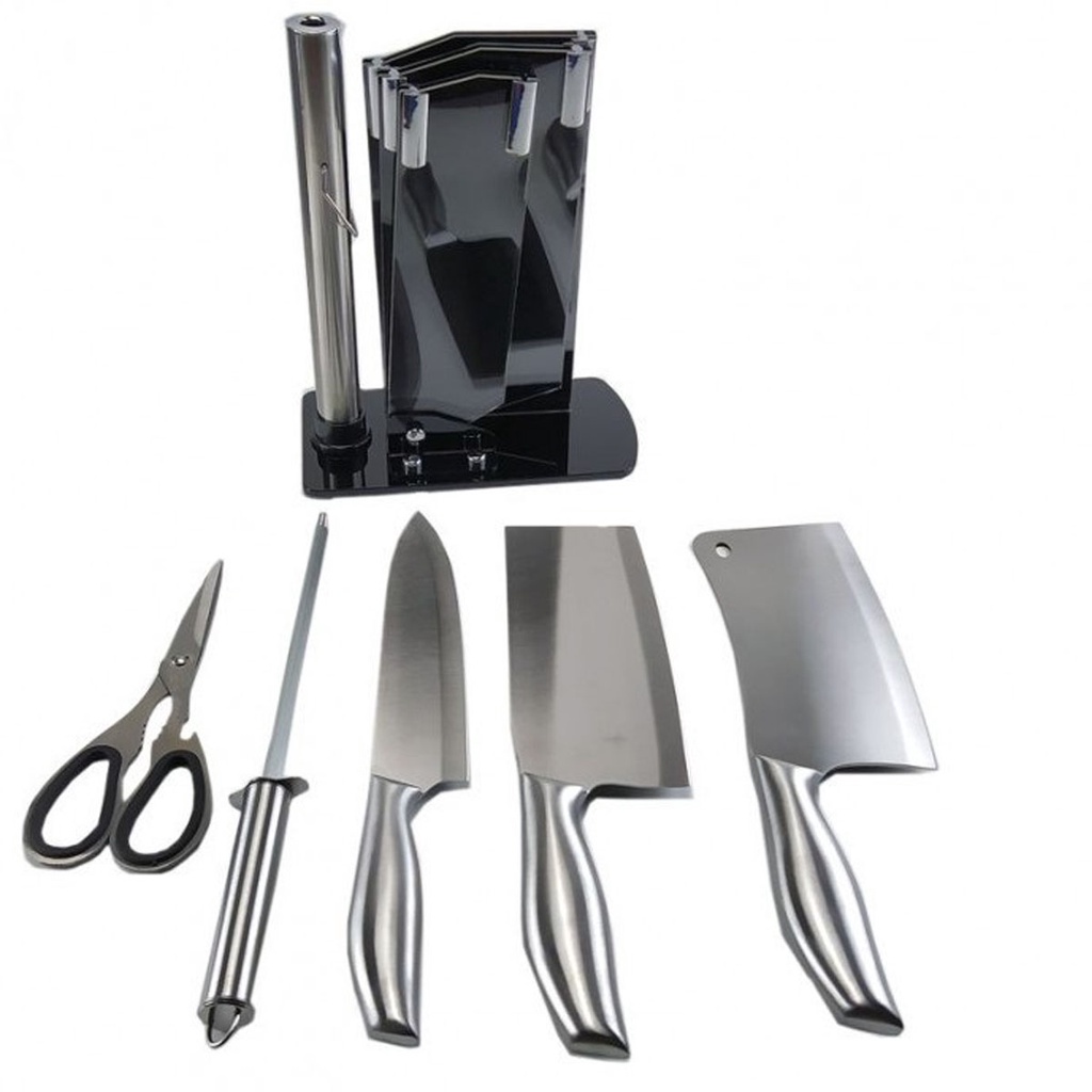 Bộ Dao Kéo Nhật Bản 5 Món Bằng Inox Đúc Nguyên Khối Cao Cấp Kháng Khuẩn Cực Tốt – Tặng Kèm Bộ Để Dao Thớt Chuyên Dụng