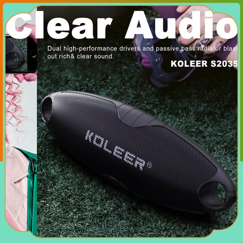 Loa bluetooth mini Koleer S2035, Loa di động không dây có Fm usb thẻ nhớ âm thanh hay cho laptop pc BH 6 tháng