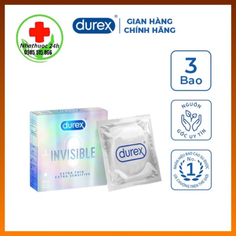 Bao cao su Durex Invisible Extra Thin Extra Sensitive 3 bao