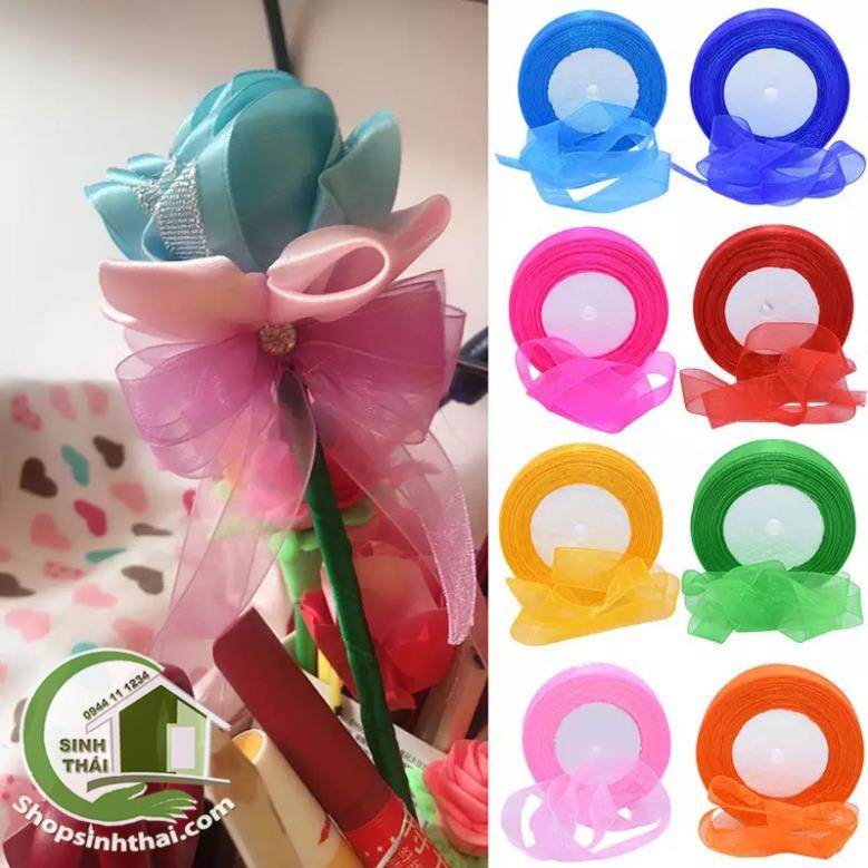 Ruy băng vải voan lưới nhũ viền, màu xanh dương