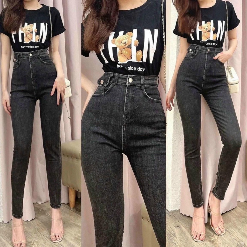 QUẦN JEANS ÔM basic LƯNG SIÊU CAO - hình thật trải sàn chính chủ