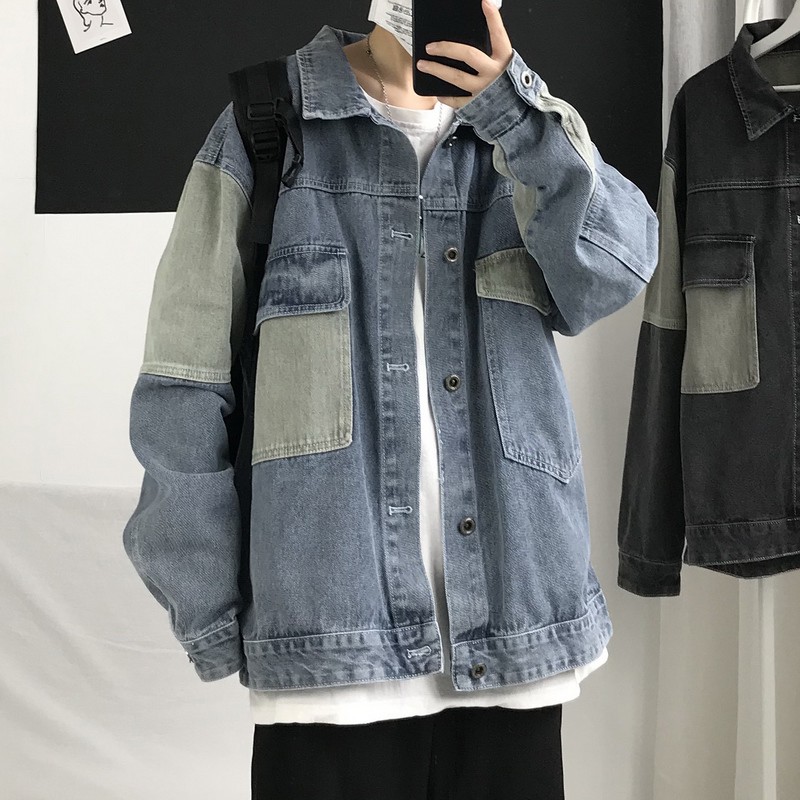 (A289) Áo khoác bò unisex form rộng 2 màu xanh, đen