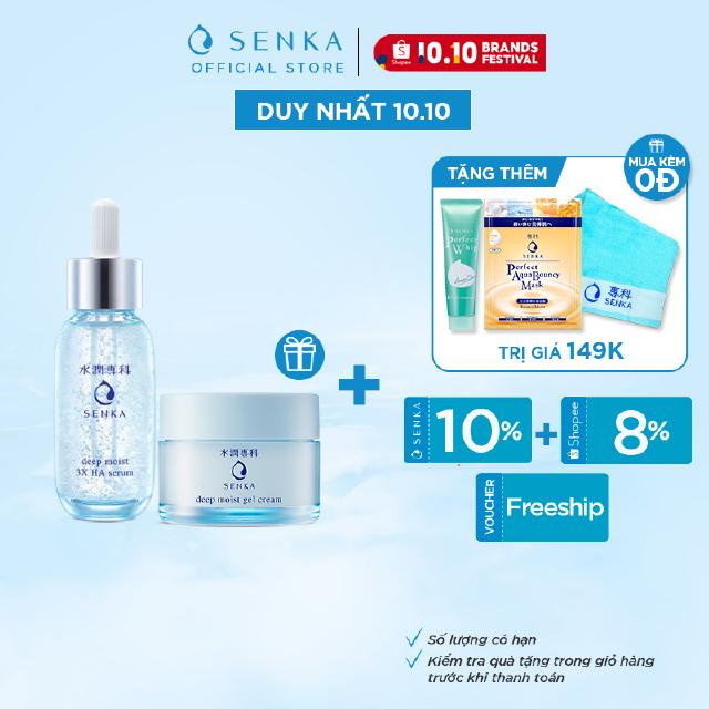 Bộ đôi Serum dưỡng ẩm - chống lão hóa và Mặt nạ ngủ cấp ẩm chuyên sâu SENKA DEEP MOIST 3X HA SERUM 30ML & GEL CREAM 50G