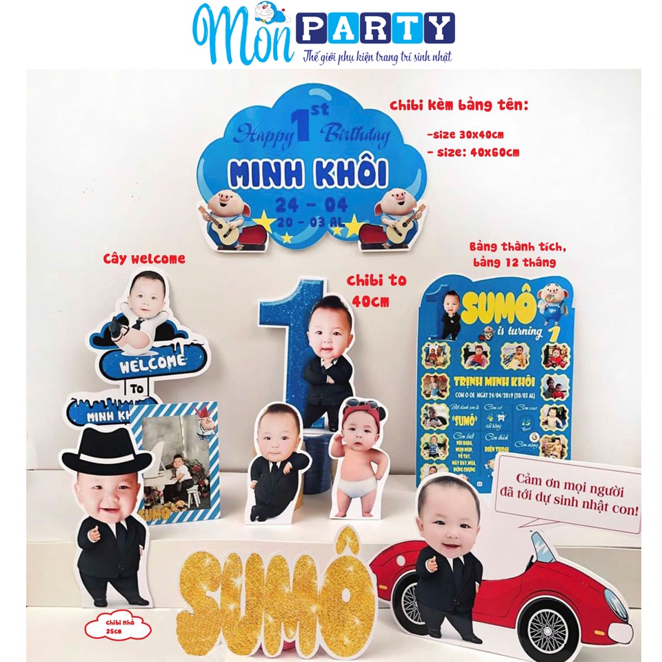 Combo hình chibi sinh nhật bảng tên welcome sinh nhật, hình chibi trang trí sinh nhật thiết kế riêng theo mỗi bé