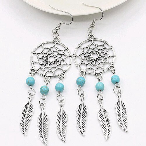 New Fashion Jewelry Vintage Silver Plated Dream Catcher Earring for Women Girl Jewelry Gift