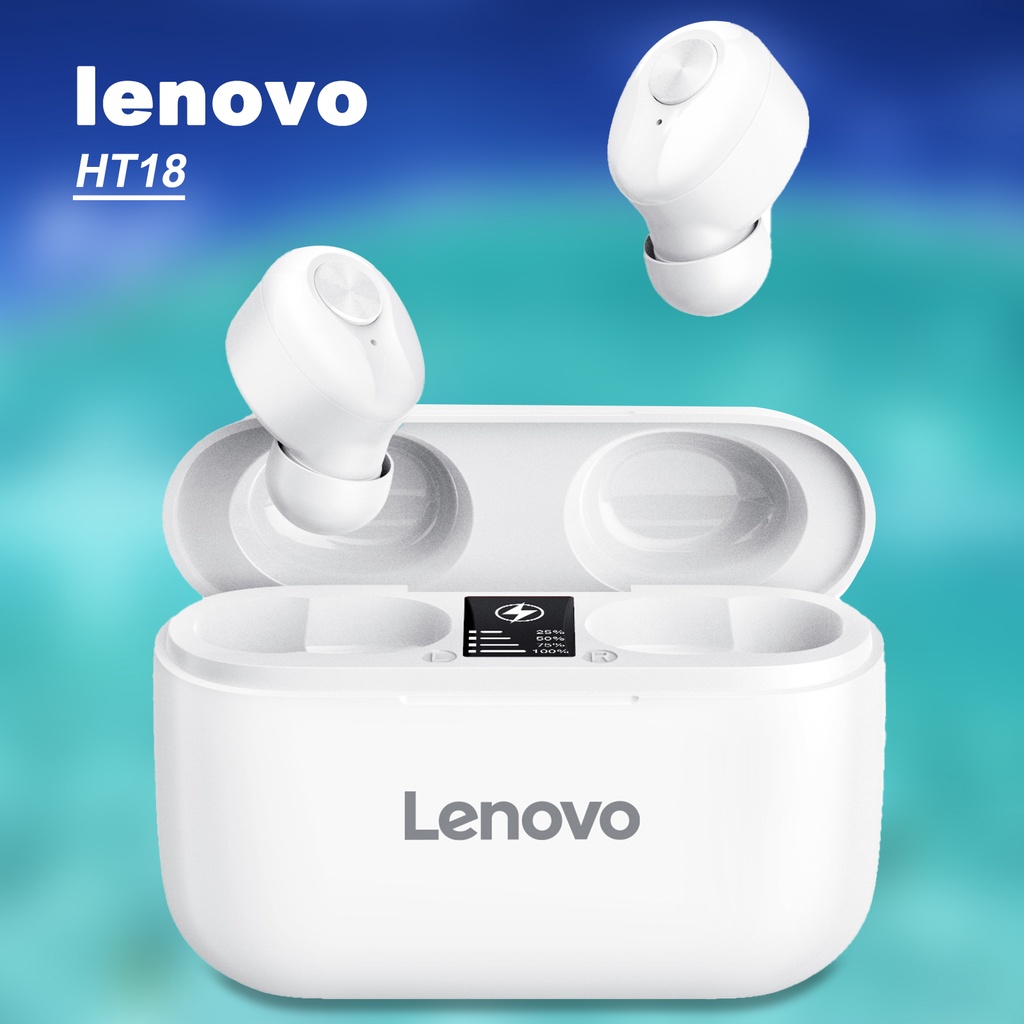 Set 2 tai nghe nhét tai bluetooth không dây LENOVO HT18 chống ồn thông minh màn hình LED điều khiển cảm ứng HiFi
