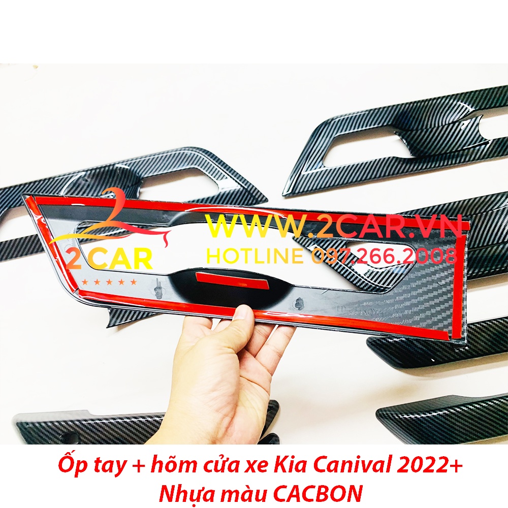 Ốp tay nắm cửa, hõm cửa, chén cửa CARBON xe Kia Carnival 2021- 2022 nhựa vân CACBON cao cấp