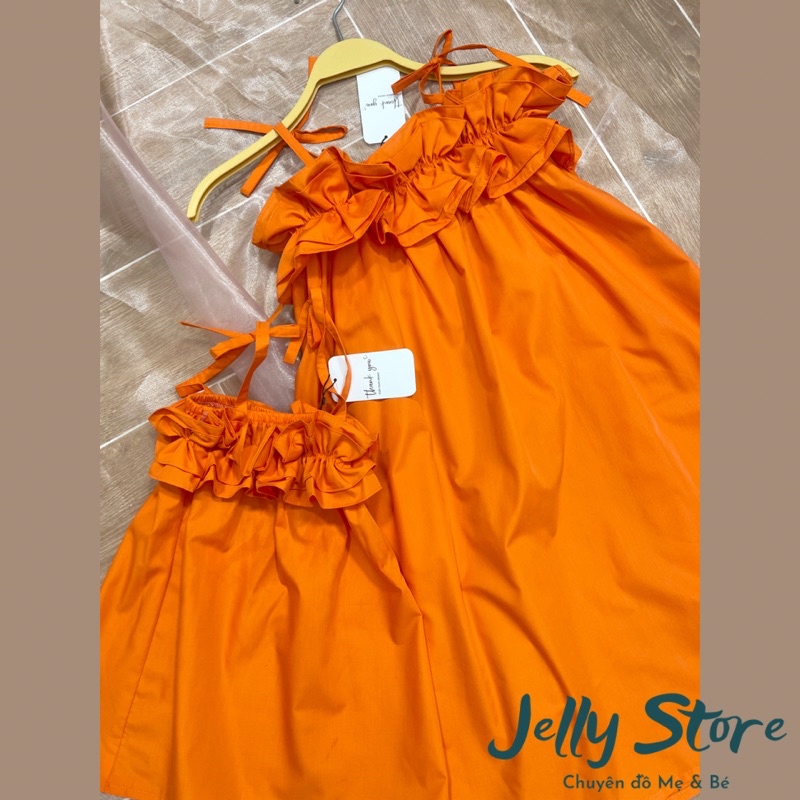 Set đồ đôi Mẹ và bé 2 dây cam cháy, chất cotton lụa xuông mượt tha thướt, kèm ảnh thật
