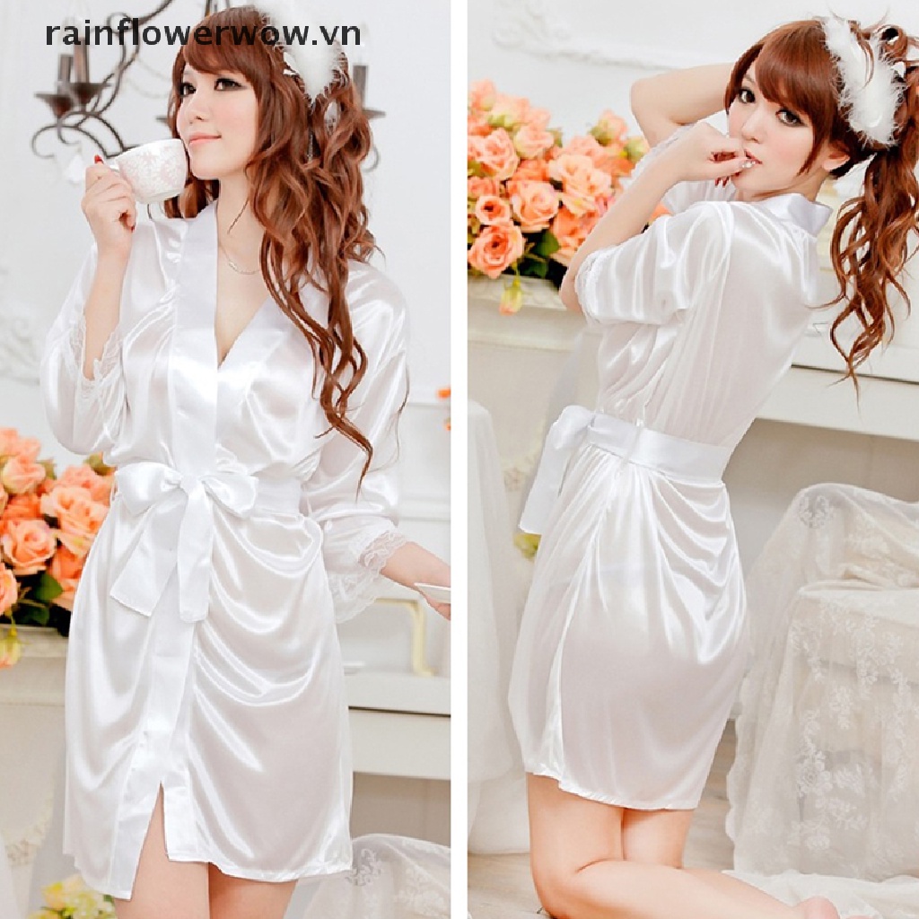 Áo Choàng Ngủ Bằng Lụa satin Phối Ren Quyến Rũ
