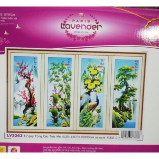 Tranh đính đá-Tranh thêu chữ thập Tùng Cúc Trúc Mai (LV3262,lv340)