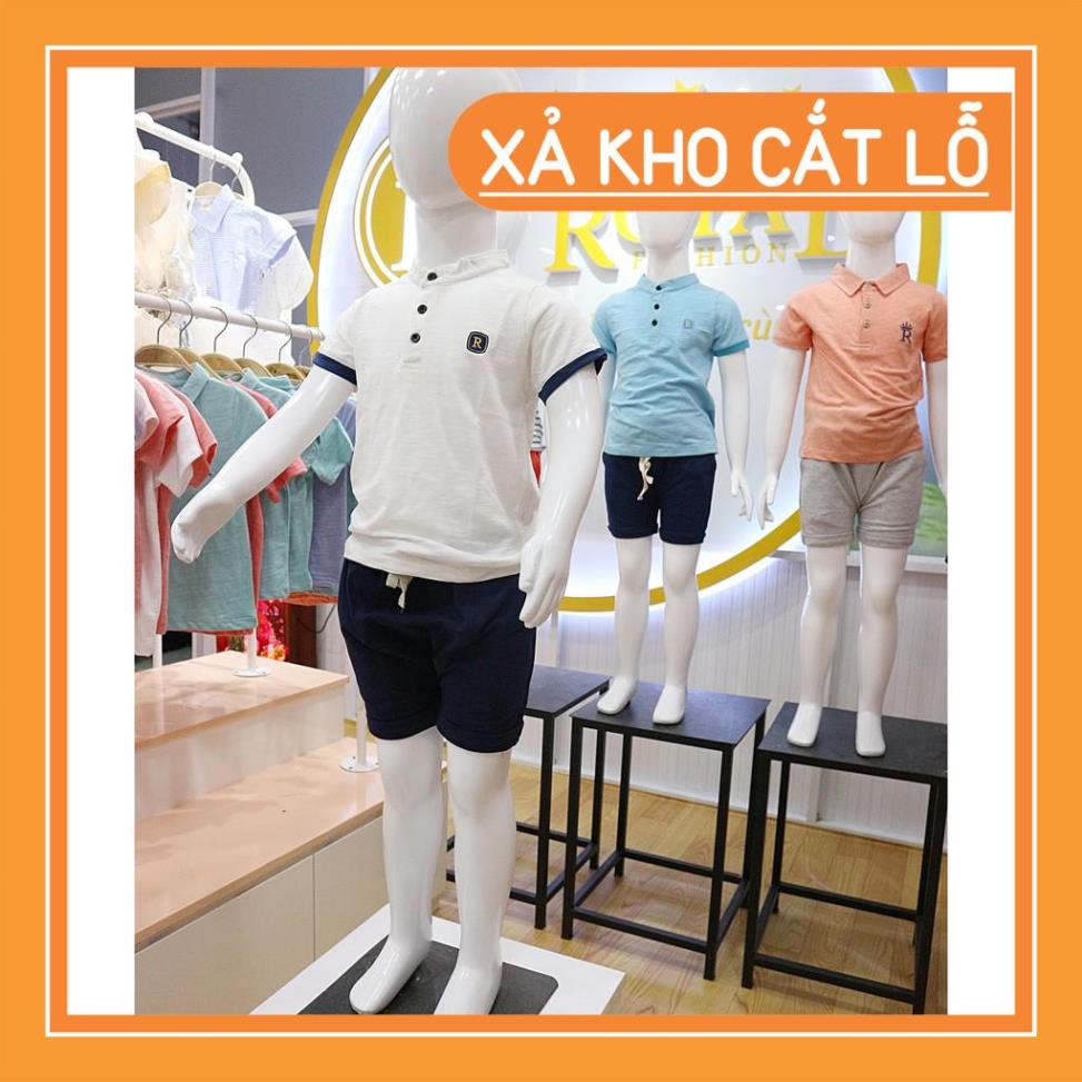 Bộ quần áo thun cotton tay ngắn  Áo trắng Bo tay cao cấp cho trẻ em quần xanh đen cưng xỉu cho bé (5-21kg)- Royal KIDS