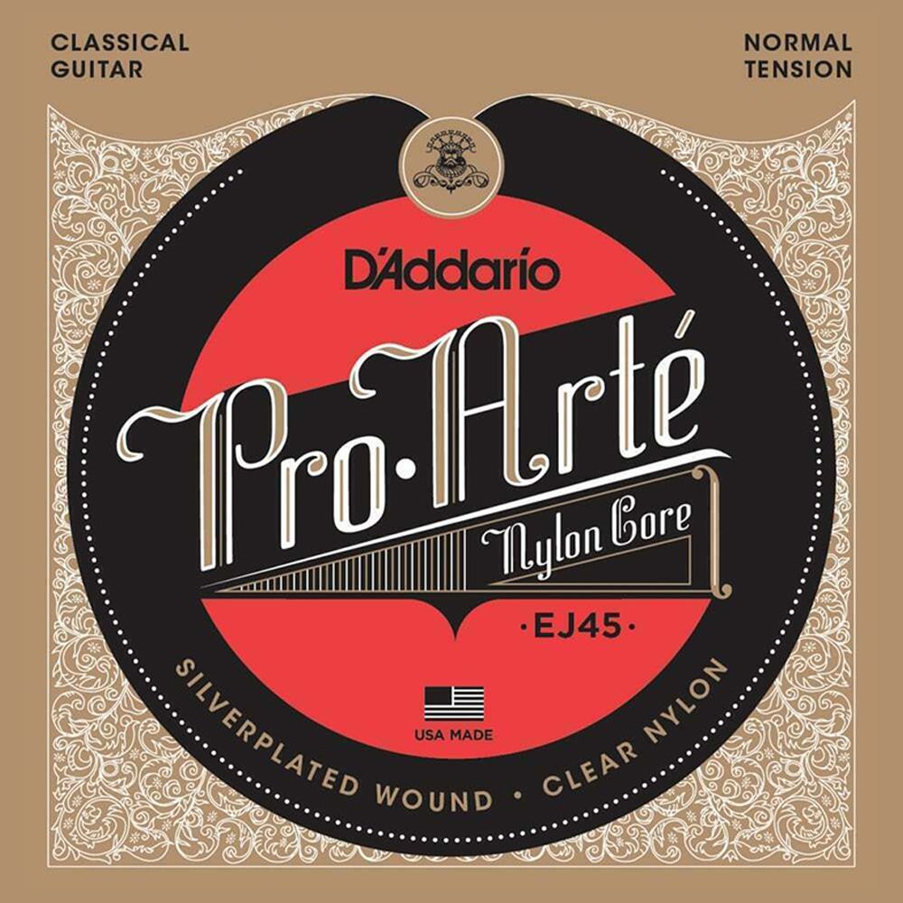 D'Addario EJ45 Pro Arte Nylon Core Clear Nylon Black Nylon Classical Guitar Strings Normal Tension