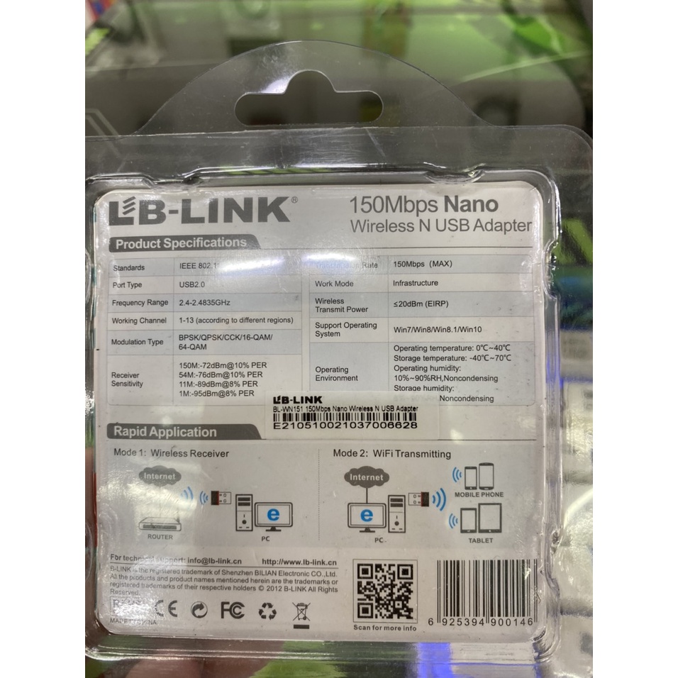 Usb thu wifi siêu nhỏ LB-LINK BL-WN151, BL-WN155A BL-WN351 tốc độ 150Mbps 300Mbps
