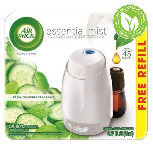 Bộ Máy Xông Tinh Dầu Siêu Âm Mỹ AirWick Essential Mist, Fresh Cucumber, USA