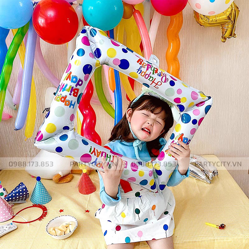 Khung hình Happy Birthday bong bóng dễ thương, đạo cụ chụp hình tiệc sinh nhật, party kiểu Hàn Quốc