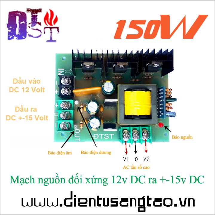 Mạch nguồn đối xứng 12v DC ra +-15v DC