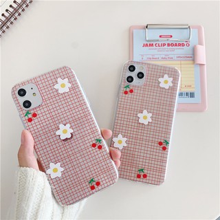 Ốp Điện Thoại Case Iphone Nhựa Dẻo In Sọc Caro Đỏ và Hoa Quả Cute Trendy