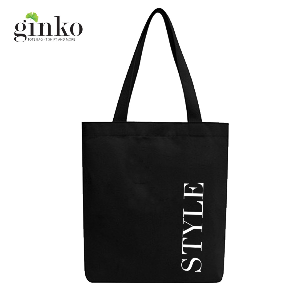 Túi vải tote Ginko có dây kéo khóa  phong cách Hàn Quốc in quote