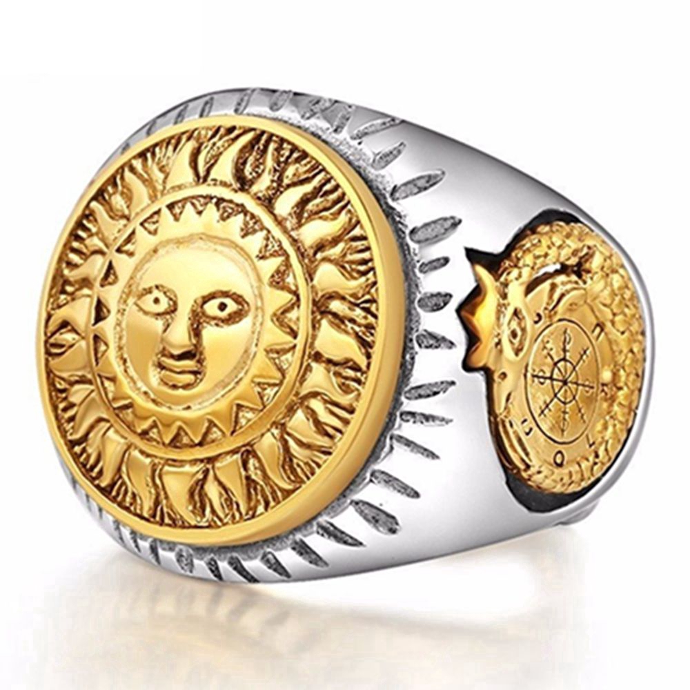 Fashion Trend Men Jewelry Gold Sun Smile 3D Dinosaur Statue Punk Ring Jewelry