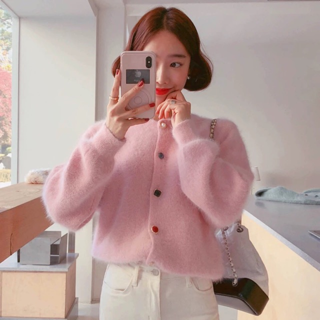 Áo lên lông thỏ cài cúc