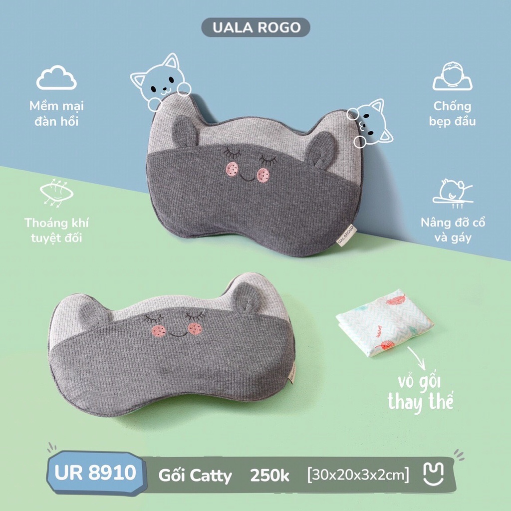 (UALA ROGO) Gối CATTY Memoryfoam cao cấp mềm mịn độ đàn hồi tốt chống bẹp đầu hỗ trợ giấc ngủ ngon cho bé