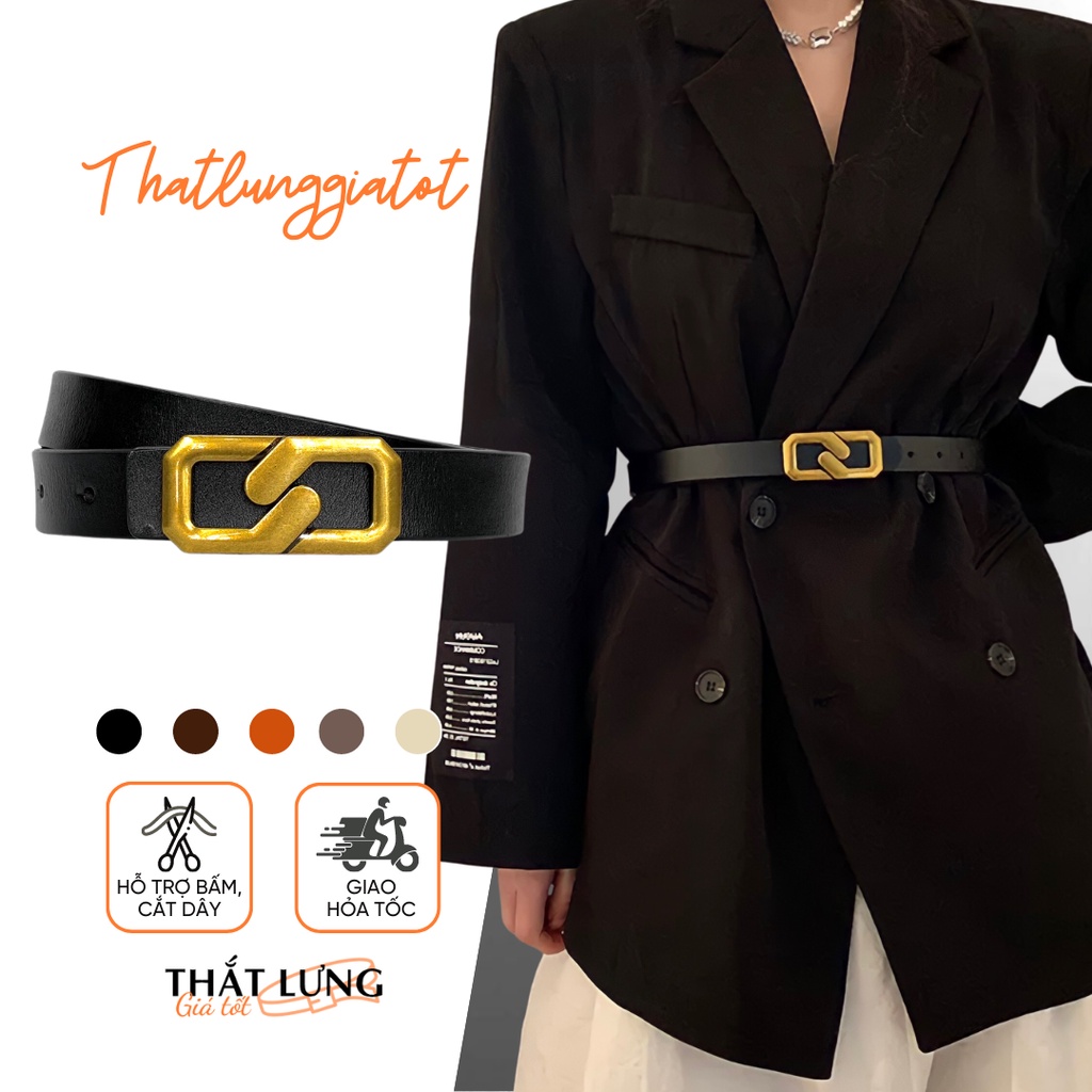 Thắt lưng nữ da cao cấp mặt màu đồng bản 2.3cm (Hỗ trợ bấm lỗ dây nịt) TLD018 - Thắt Lưng Giá Tốt