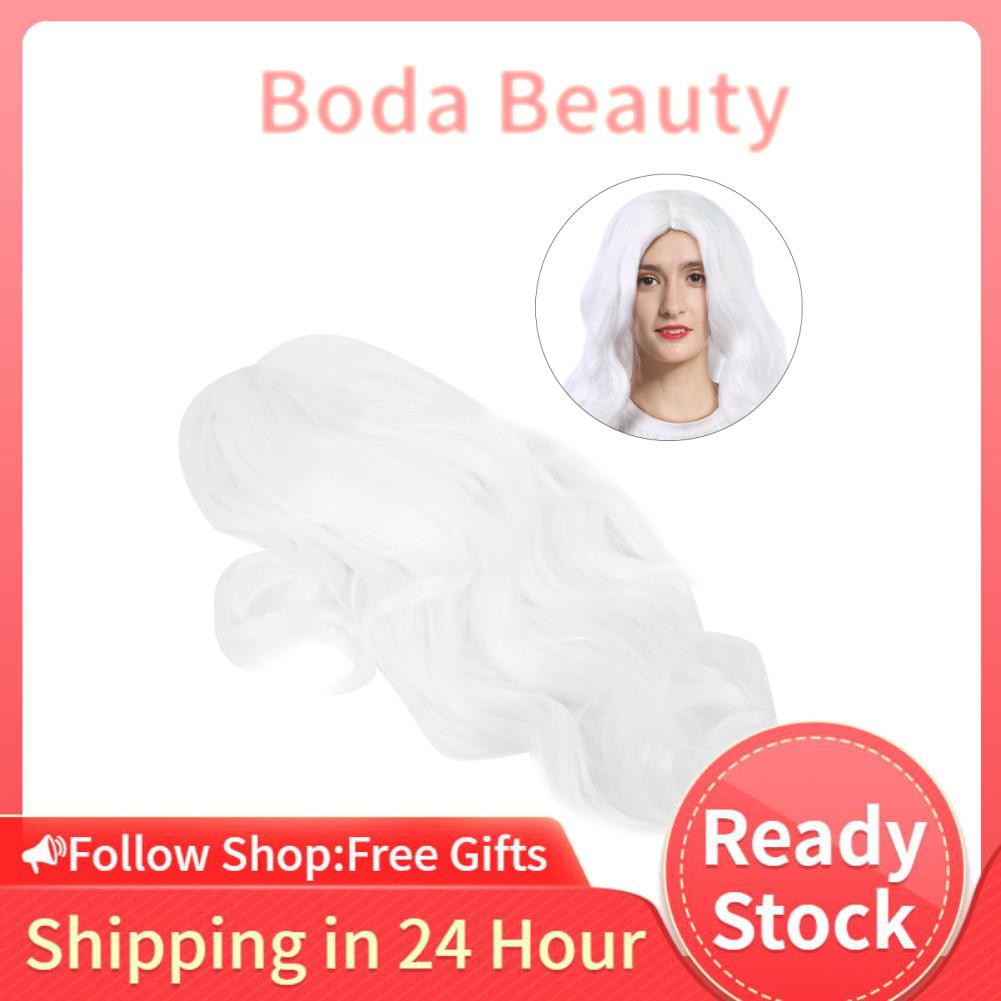 Boda Cosplay Santa Claus Wig Synthetic Hair White Long Curly Wavy Wigs for Christmas