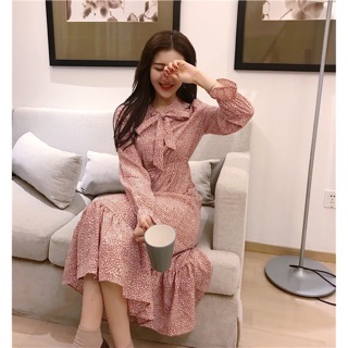 Đầm vintage hoa nhí cổ nơ